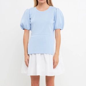 English Factory Mixed Media Knit Mini Dress Powder Blue Small NWT